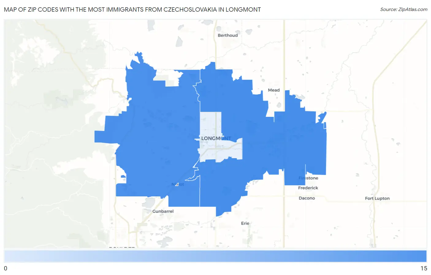 Zip Codes with the Most Immigrants from Czechoslovakia in Longmont Map
