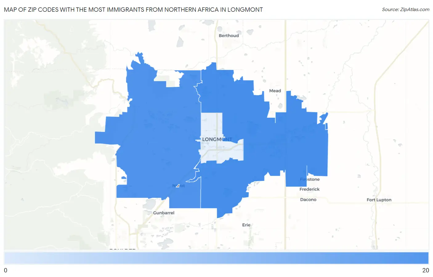 Zip Codes with the Most Immigrants from Northern Africa in Longmont Map