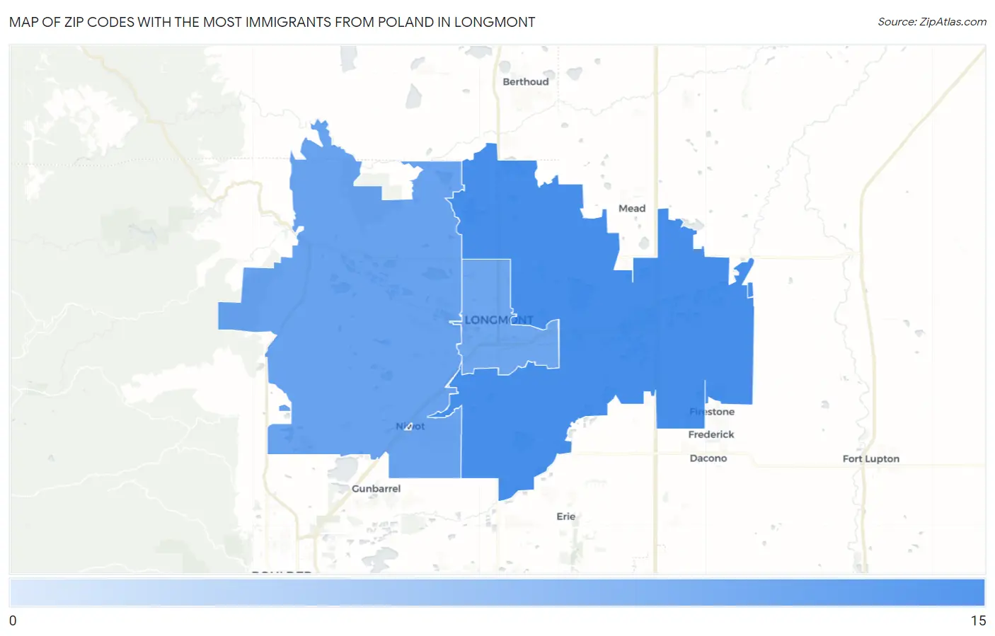 Zip Codes with the Most Immigrants from Poland in Longmont Map