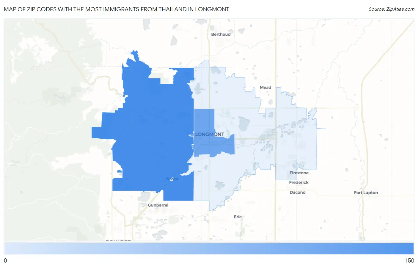 Zip Codes with the Most Immigrants from Thailand in Longmont Map