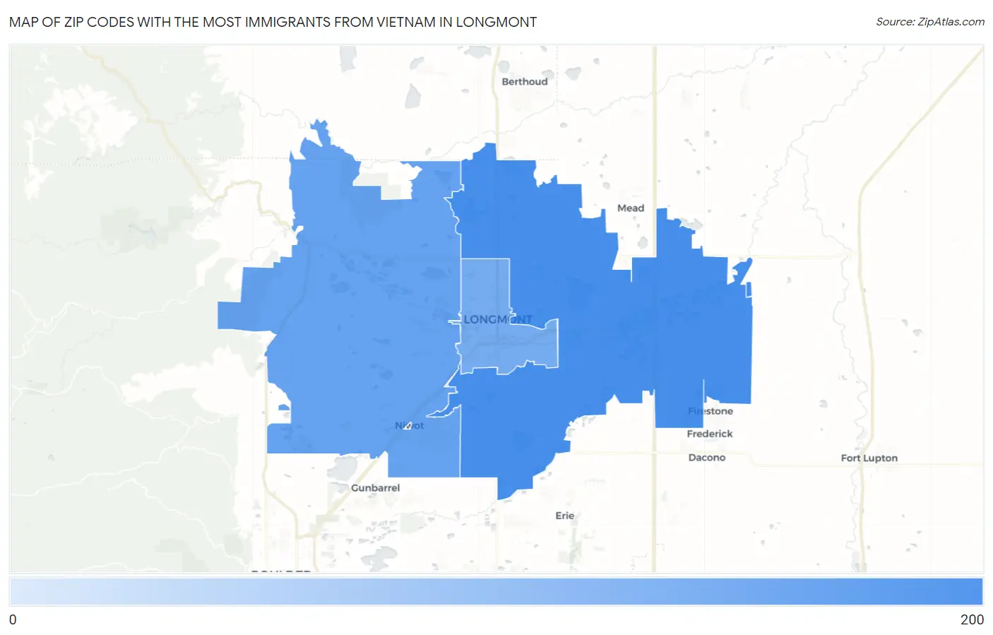 Zip Codes with the Most Immigrants from Vietnam in Longmont Map