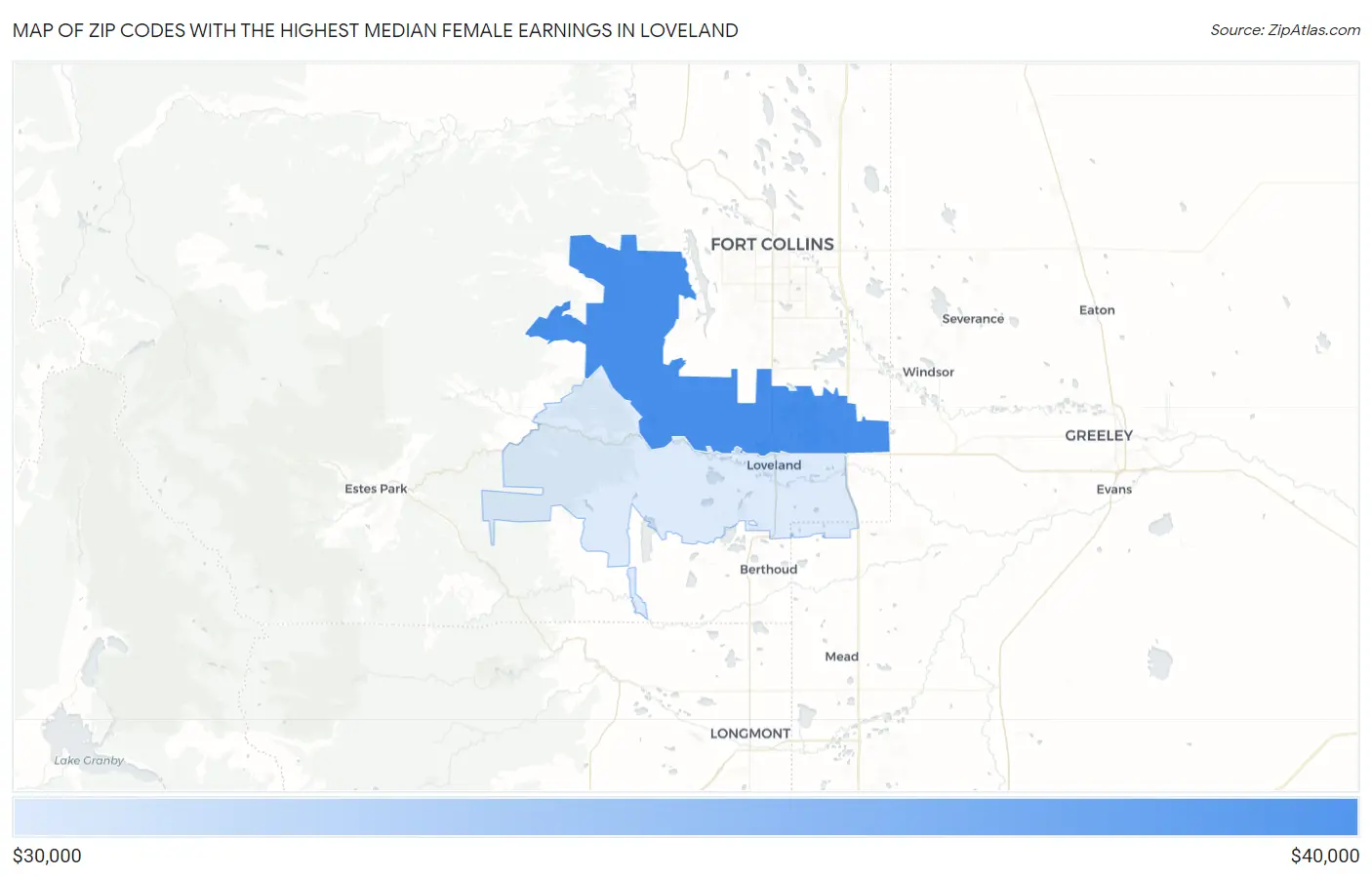 Zip Codes with the Highest Median Female Earnings in Loveland Map