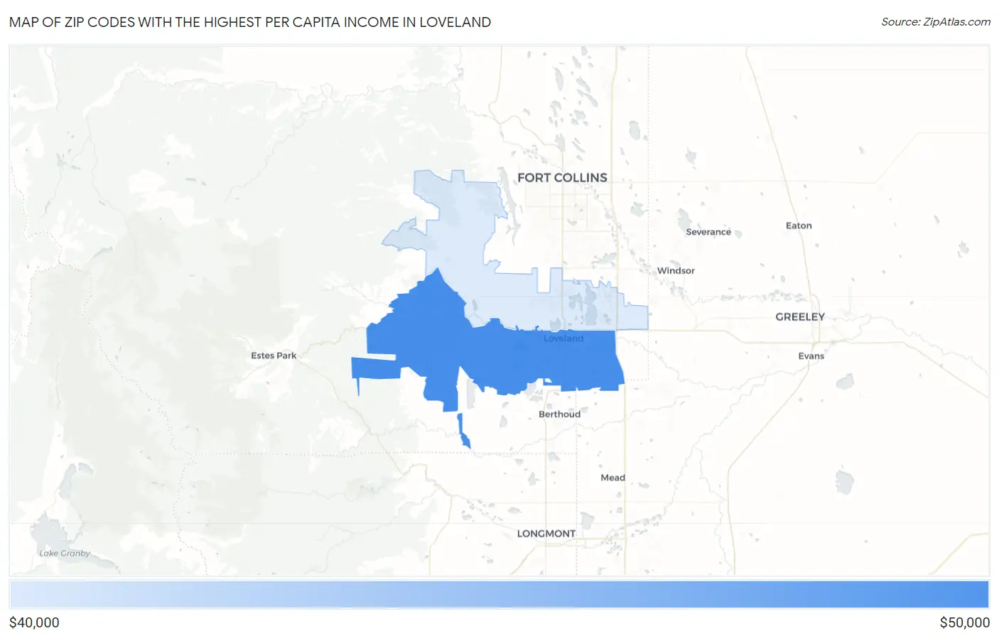 Zip Codes with the Highest Per Capita Income in Loveland Map