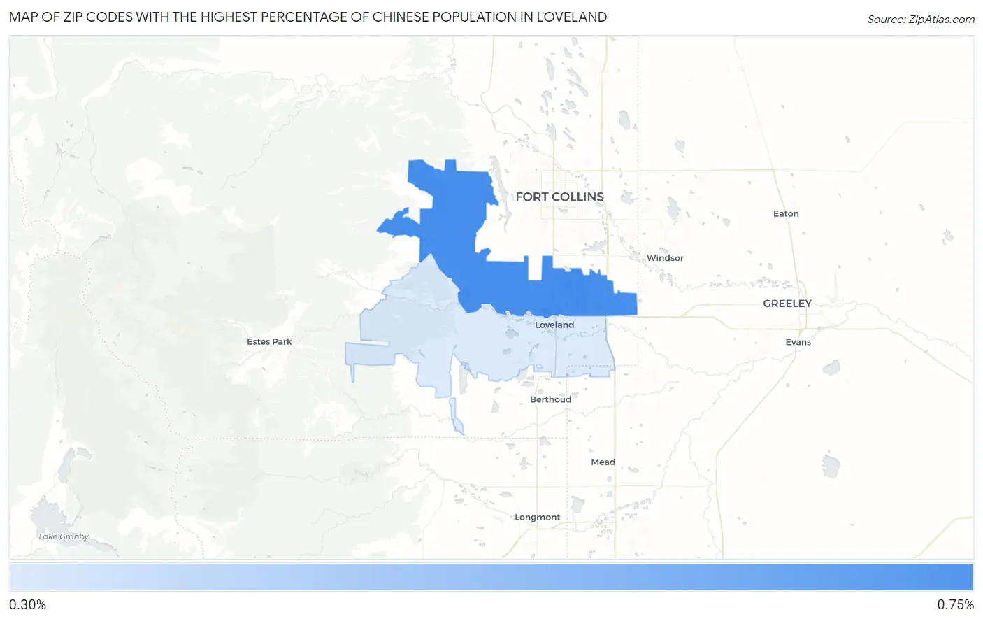 Zip Codes with the Highest Percentage of Chinese Population in Loveland Map