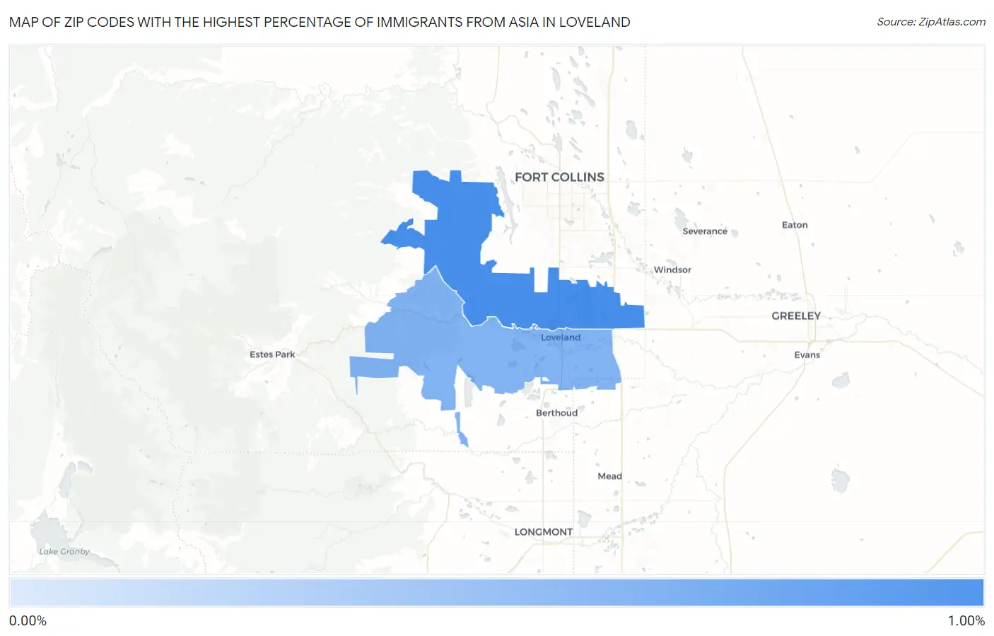 Zip Codes with the Highest Percentage of Immigrants from Asia in Loveland Map