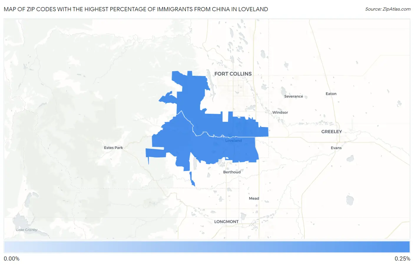 Zip Codes with the Highest Percentage of Immigrants from China in Loveland Map