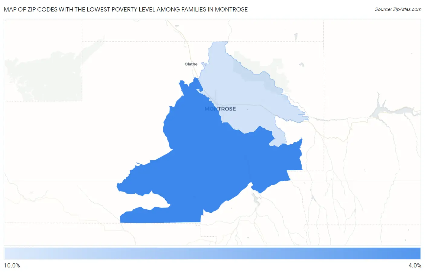 Zip Codes with the Lowest Poverty Level Among Families in Montrose Map