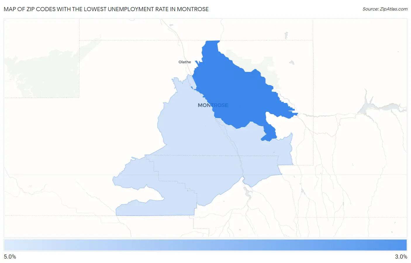 Zip Codes with the Lowest Unemployment Rate in Montrose Map