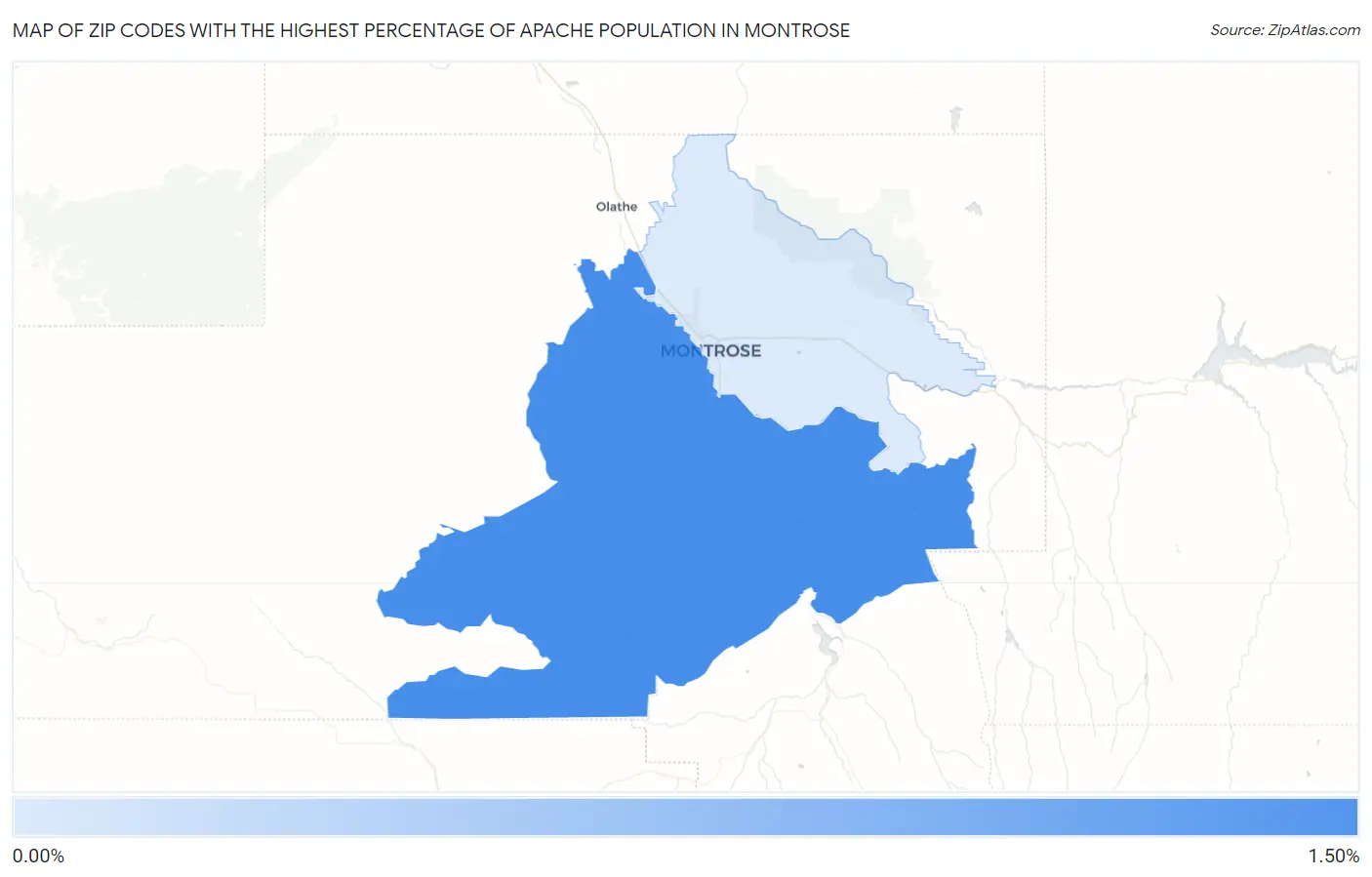 Zip Codes with the Highest Percentage of Apache Population in Montrose Map