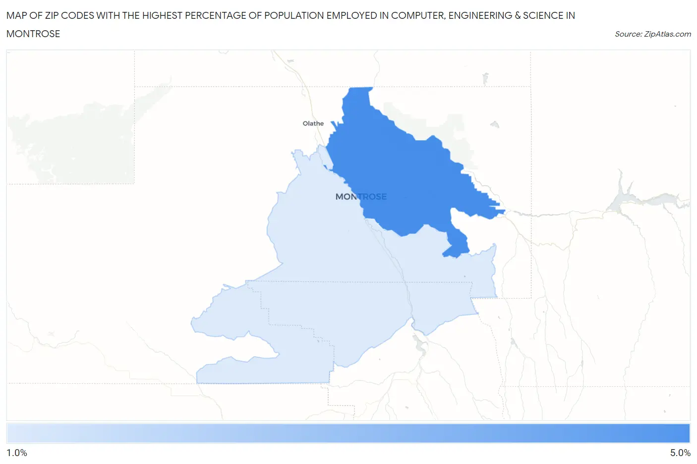 Zip Codes with the Highest Percentage of Population Employed in Computer, Engineering & Science in Montrose Map