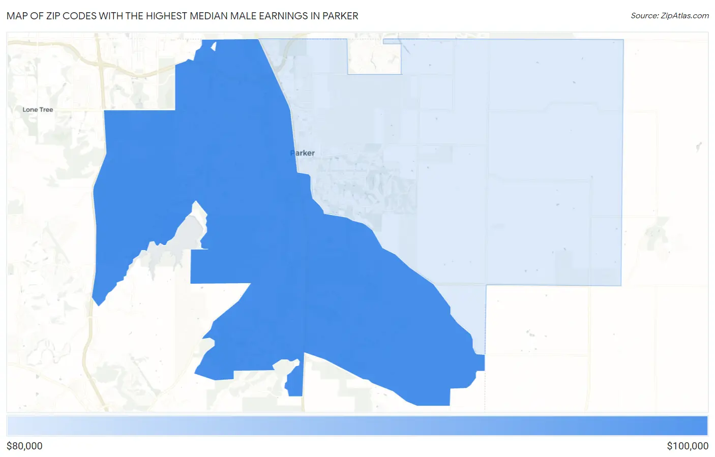 Zip Codes with the Highest Median Male Earnings in Parker Map
