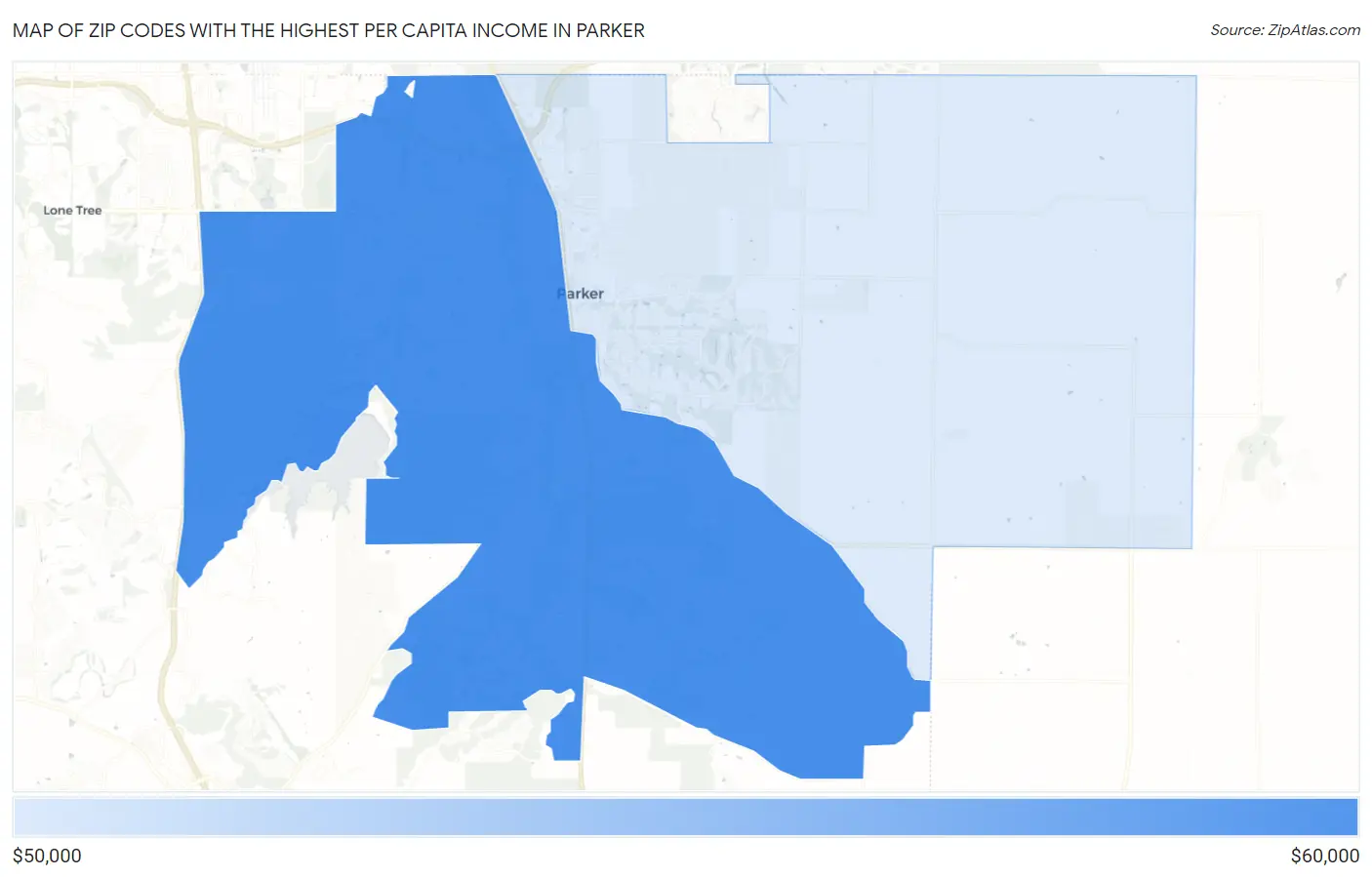 Zip Codes with the Highest Per Capita Income in Parker Map