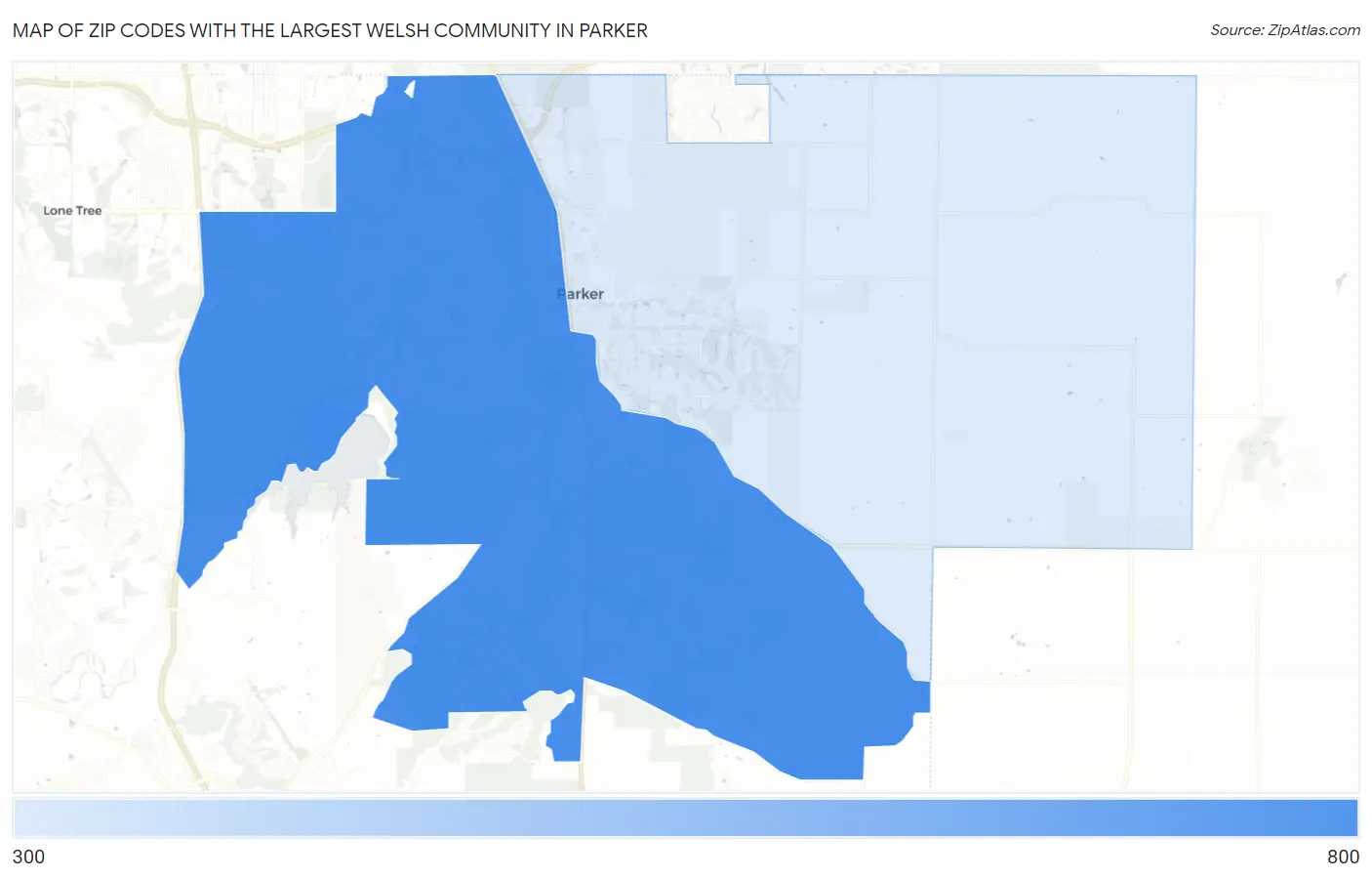 Zip Codes with the Largest Welsh Community in Parker Map