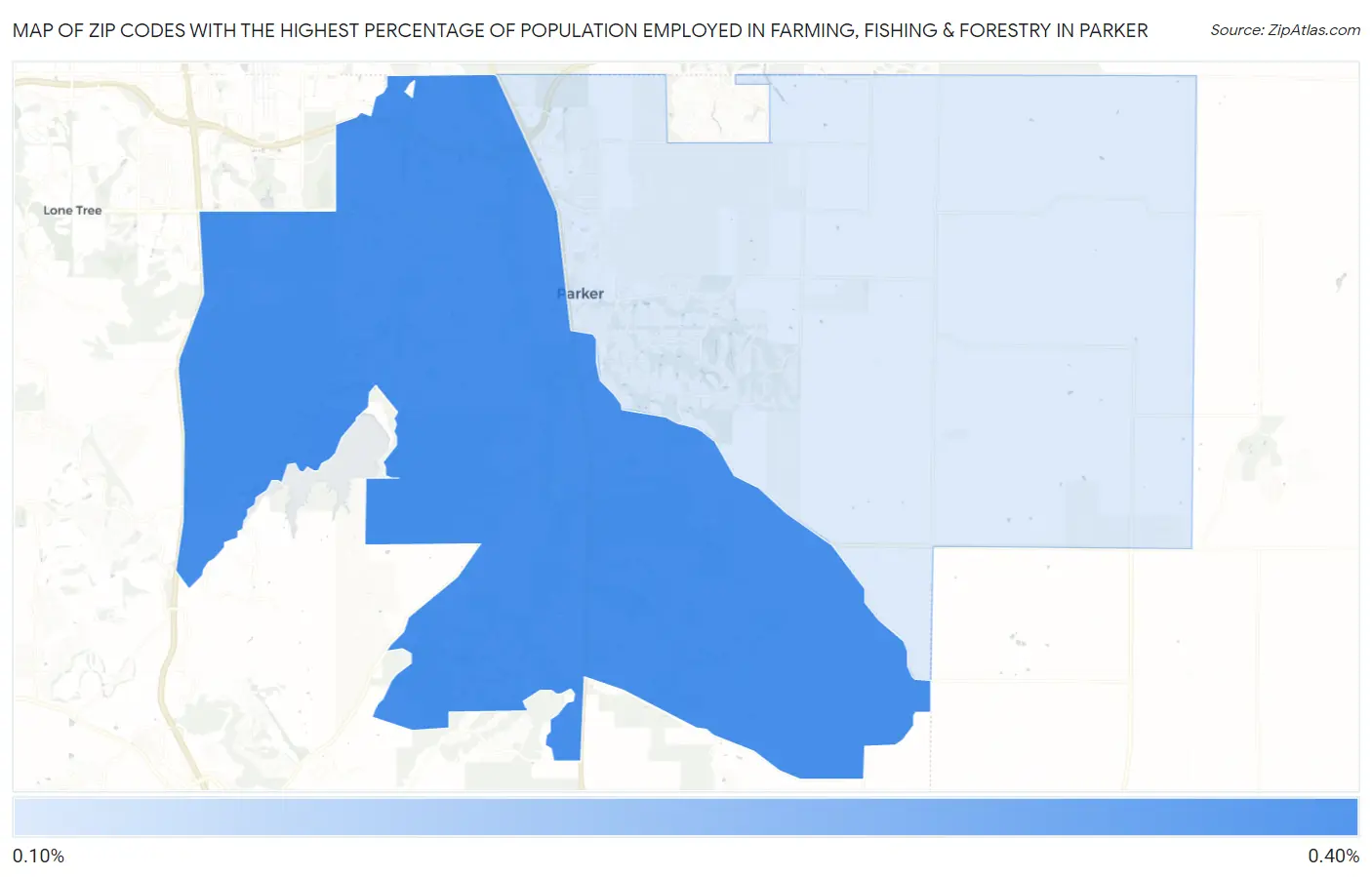 Zip Codes with the Highest Percentage of Population Employed in Farming, Fishing & Forestry in Parker Map