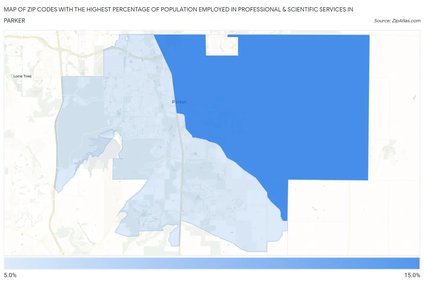 Zip Codes with the Highest Percentage of Population Employed in Professional & Scientific Services in Parker Map