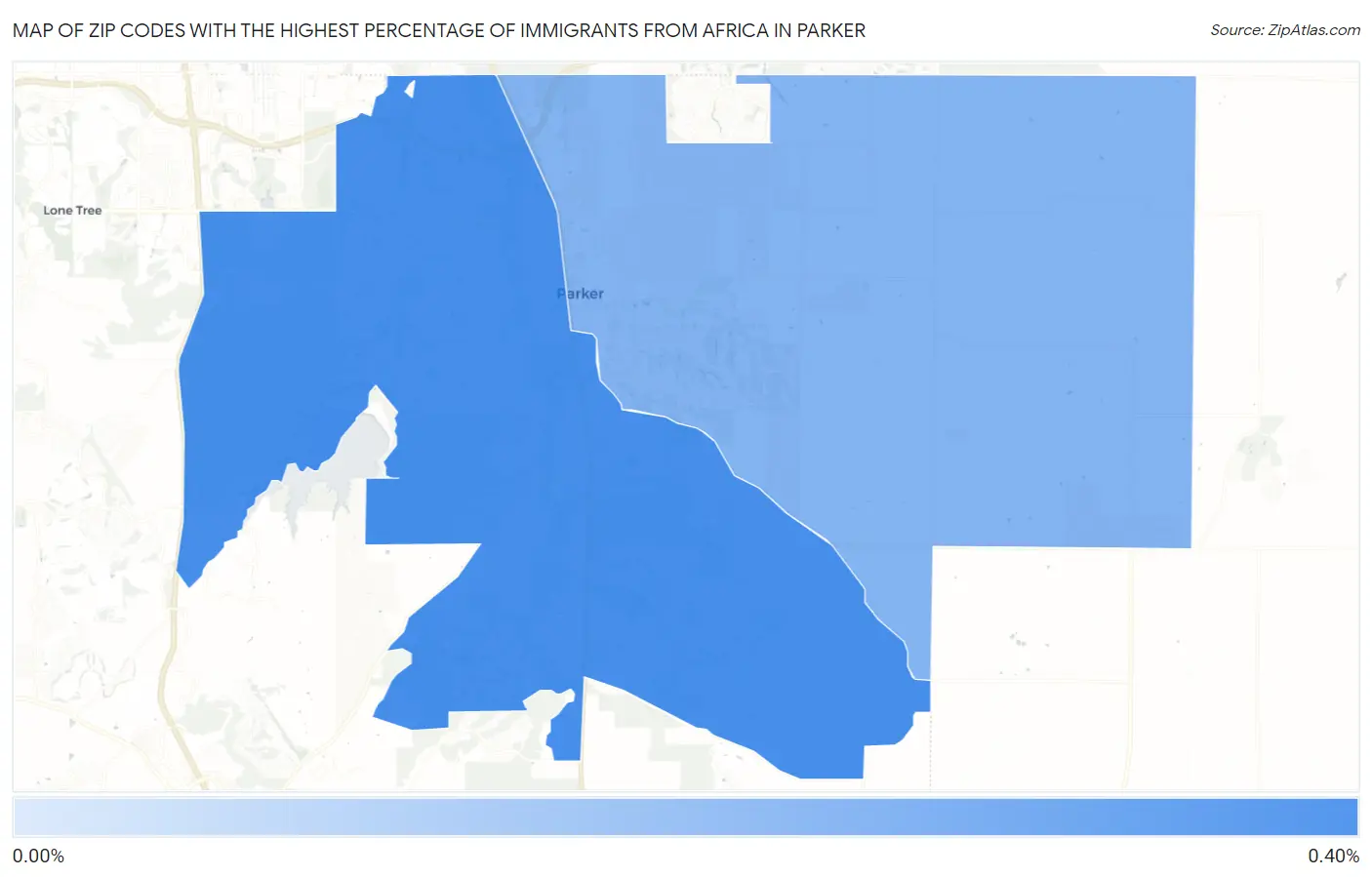 Zip Codes with the Highest Percentage of Immigrants from Africa in Parker Map