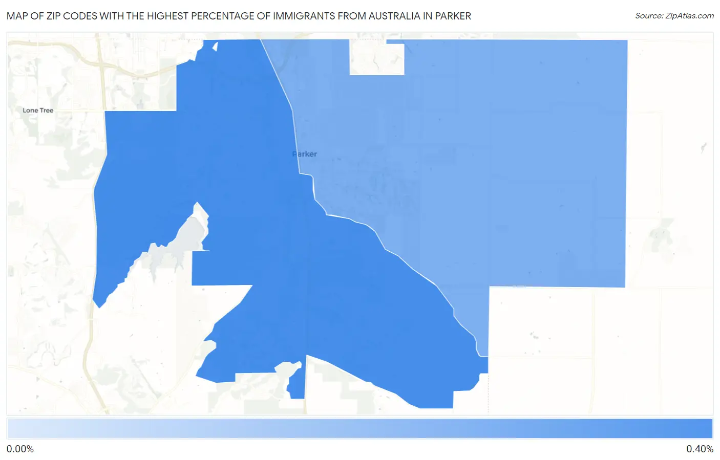 Zip Codes with the Highest Percentage of Immigrants from Australia in Parker Map