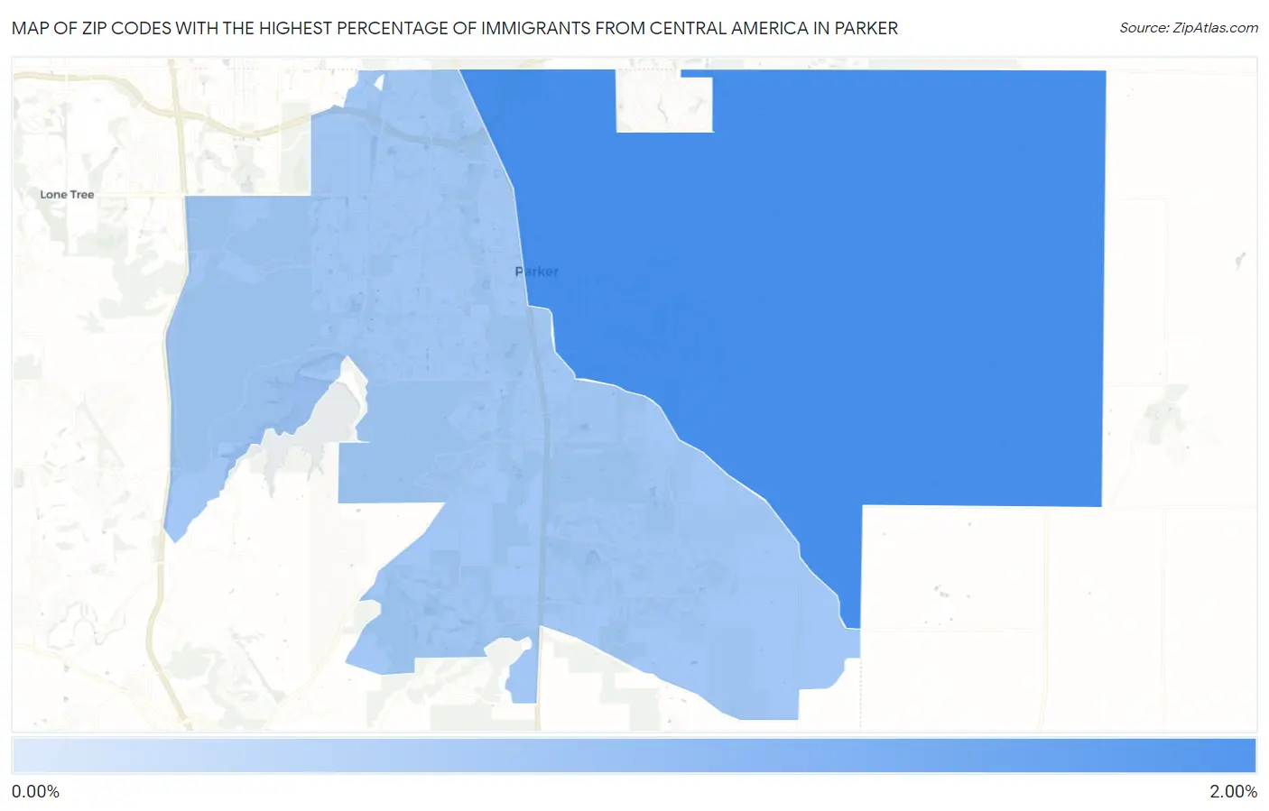Zip Codes with the Highest Percentage of Immigrants from Central America in Parker Map
