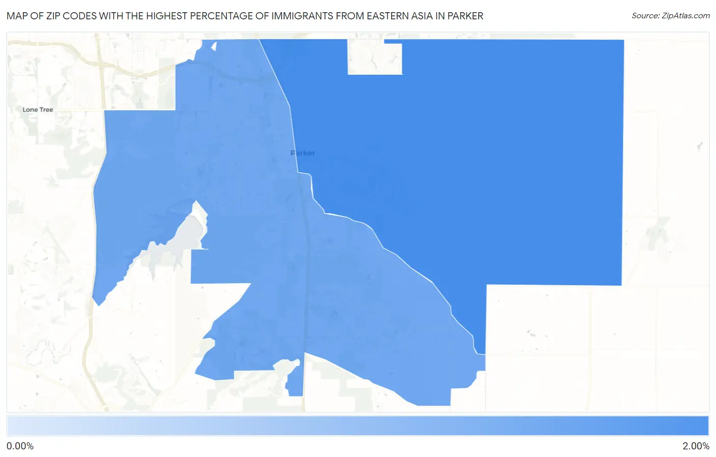 Zip Codes with the Highest Percentage of Immigrants from Eastern Asia in Parker Map