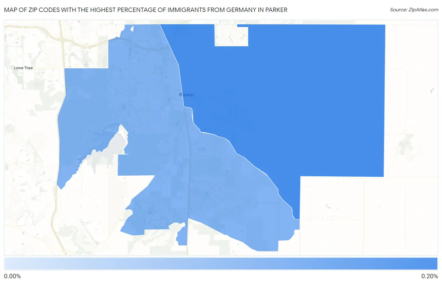 Zip Codes with the Highest Percentage of Immigrants from Germany in Parker Map