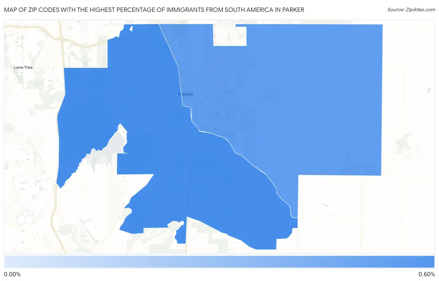 Zip Codes with the Highest Percentage of Immigrants from South America in Parker Map