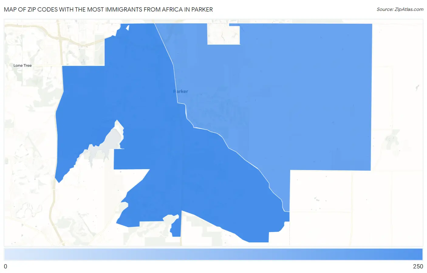 Zip Codes with the Most Immigrants from Africa in Parker Map
