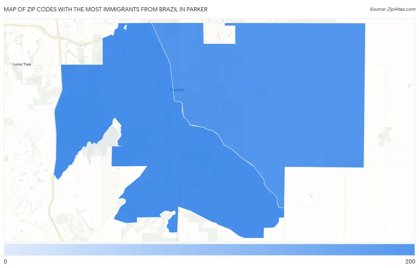 Zip Codes with the Most Immigrants from Brazil in Parker Map