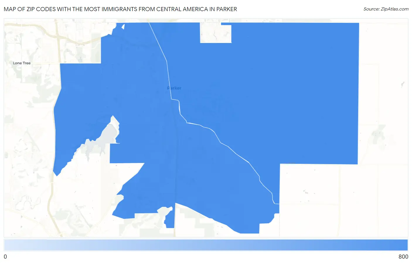 Zip Codes with the Most Immigrants from Central America in Parker Map