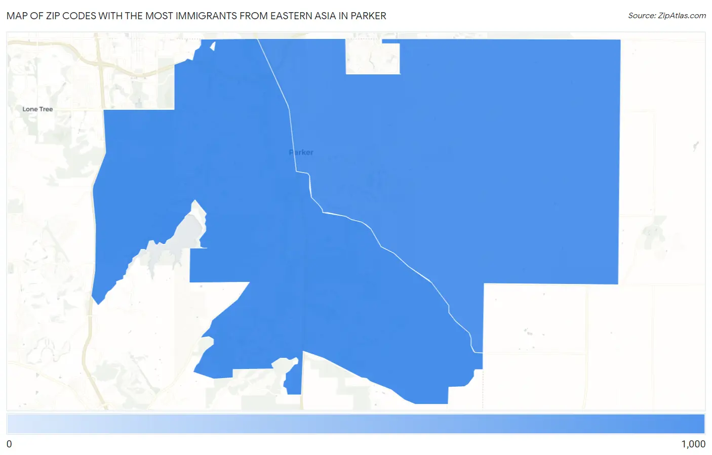Zip Codes with the Most Immigrants from Eastern Asia in Parker Map