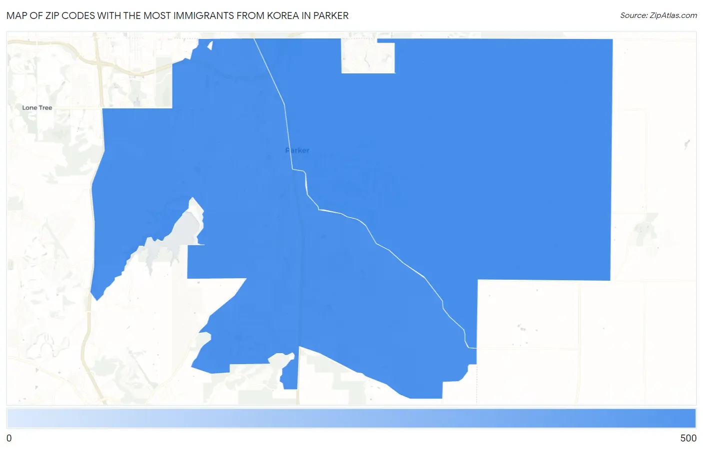 Zip Codes with the Most Immigrants from Korea in Parker Map
