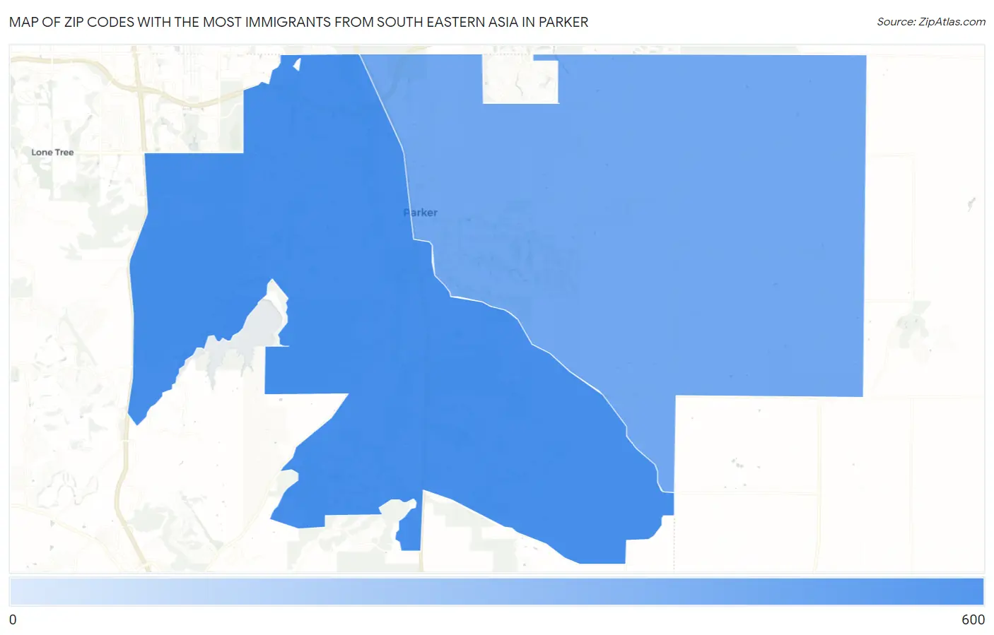 Zip Codes with the Most Immigrants from South Eastern Asia in Parker Map