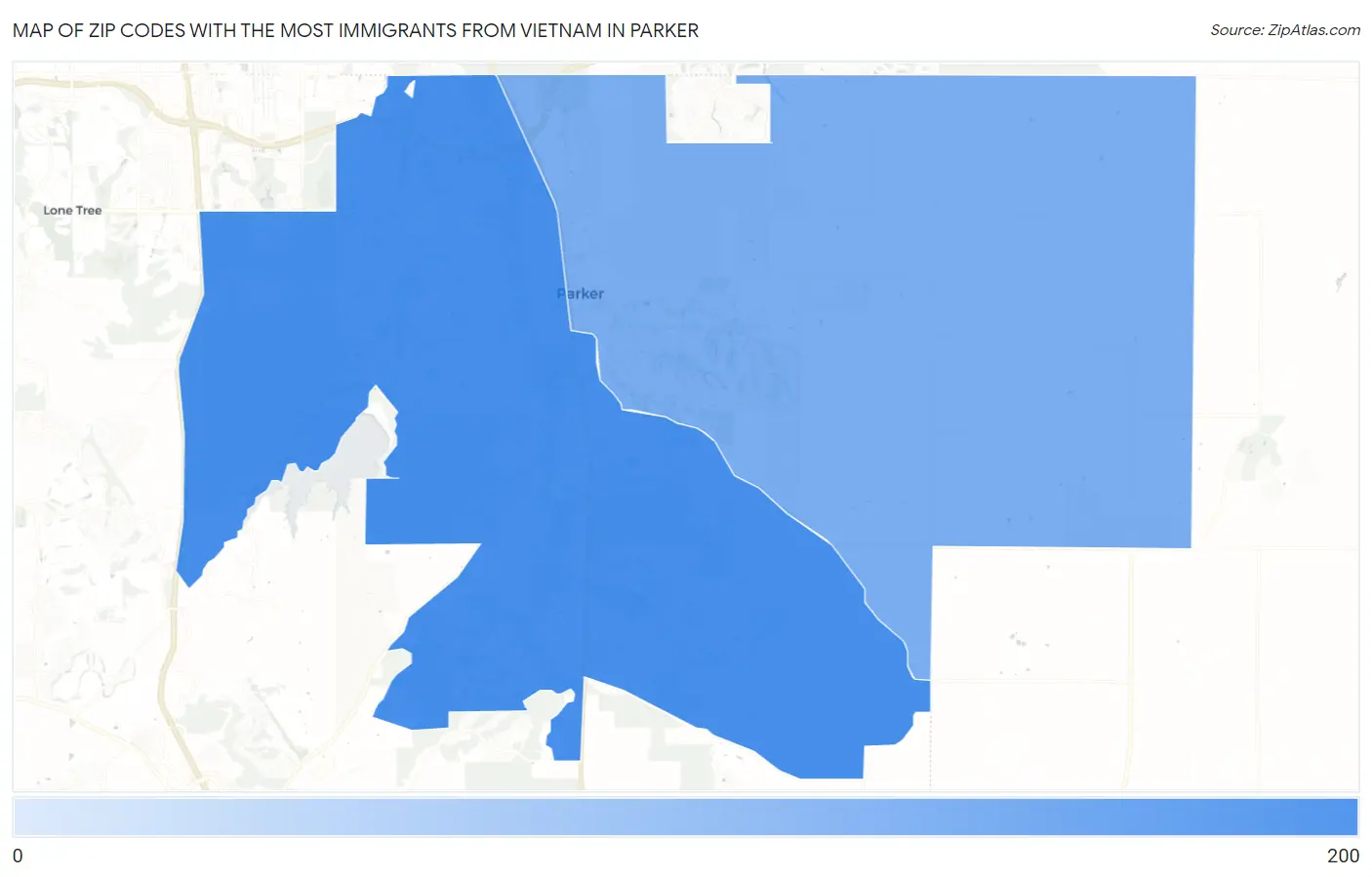 Zip Codes with the Most Immigrants from Vietnam in Parker Map