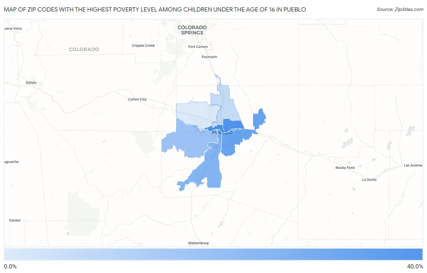 Zip Codes with the Highest Poverty Level Among Children Under the Age of 16 in Pueblo Map