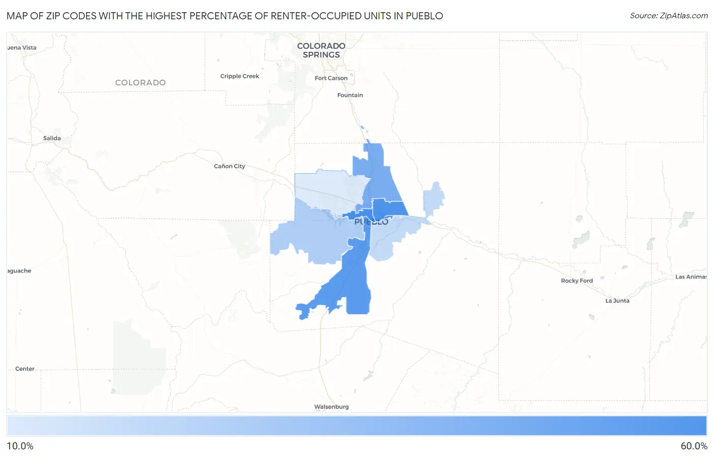 Zip Codes with the Highest Percentage of Renter-Occupied Units in Pueblo Map