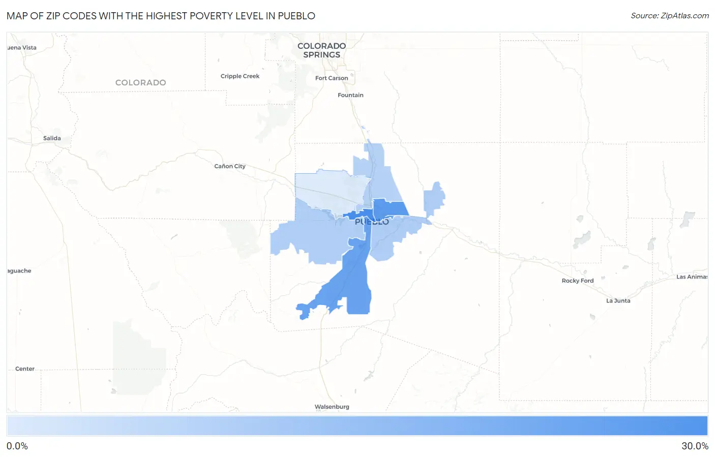 Zip Codes with the Highest Poverty Level in Pueblo Map