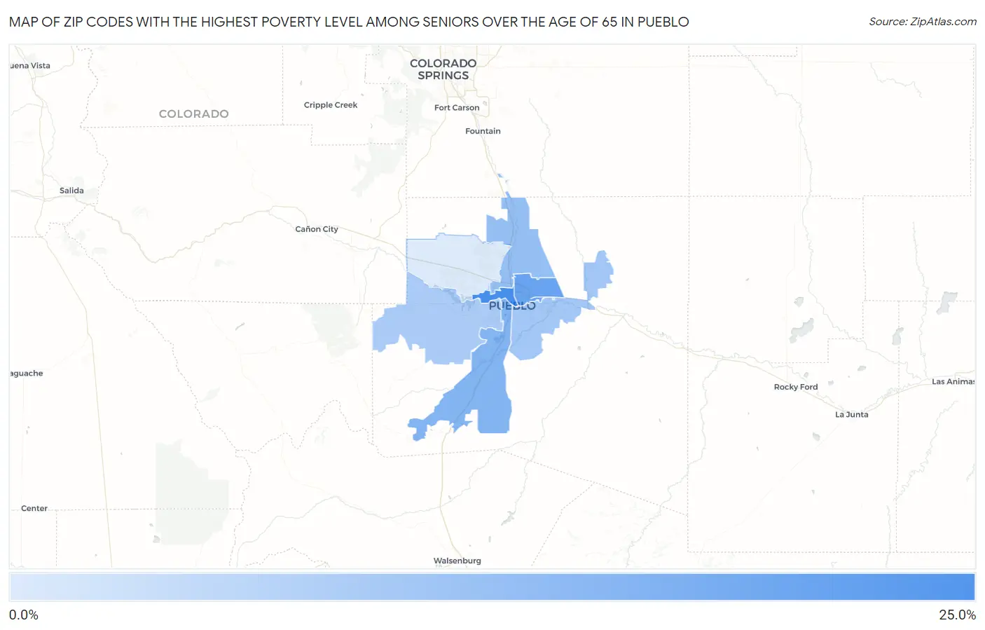 Zip Codes with the Highest Poverty Level Among Seniors Over the Age of 65 in Pueblo Map
