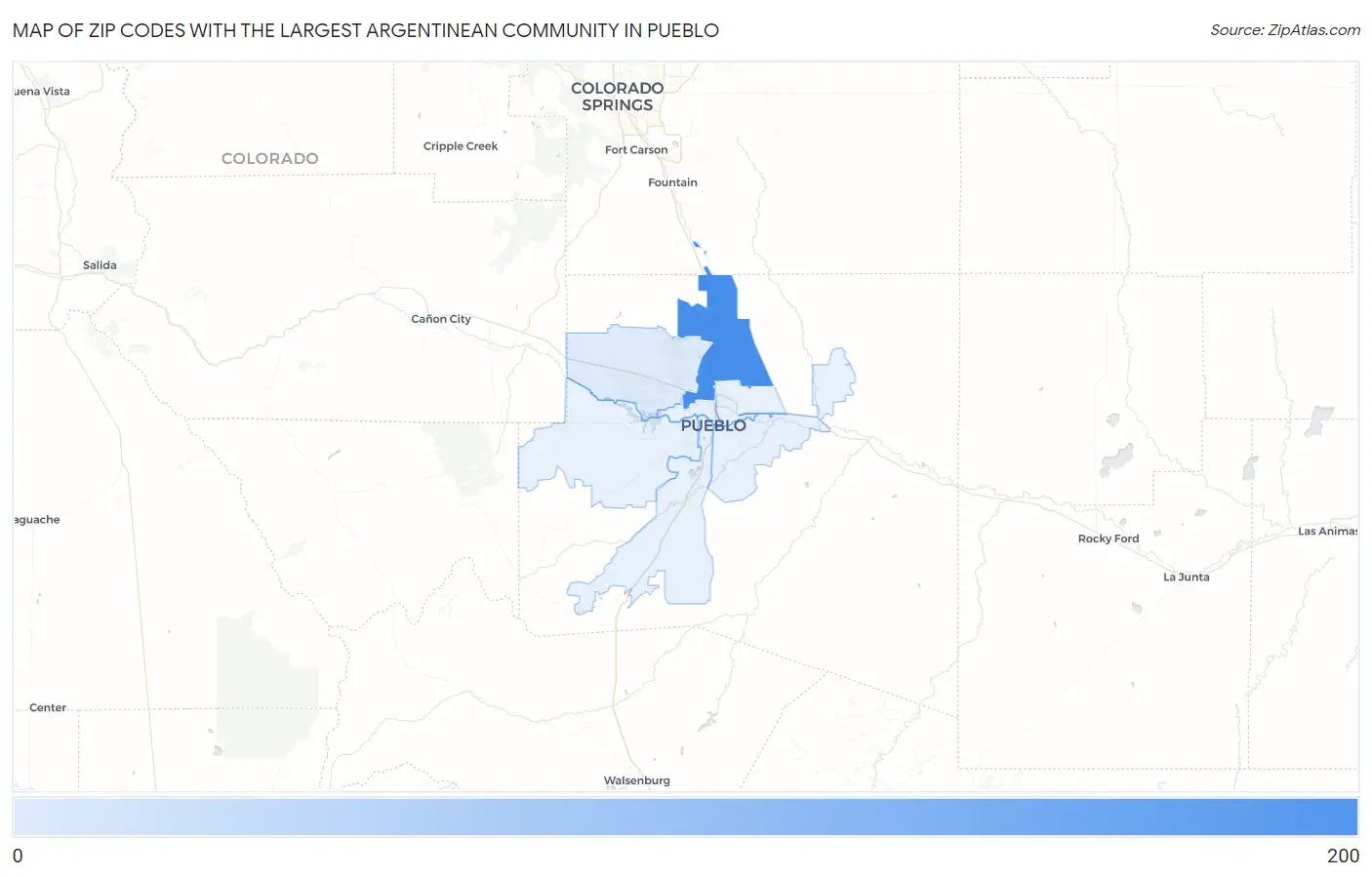 Zip Codes with the Largest Argentinean Community in Pueblo Map