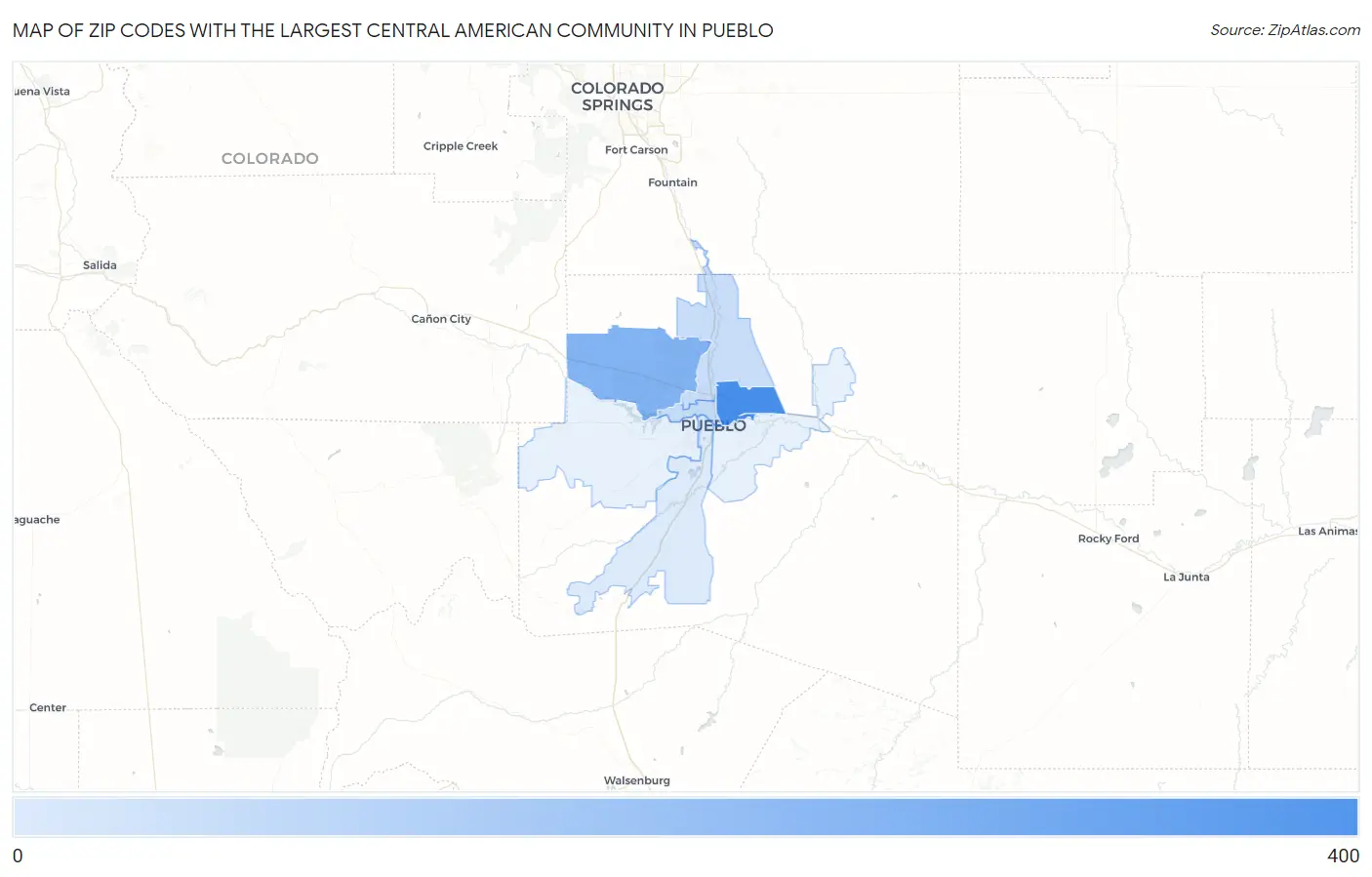 Zip Codes with the Largest Central American Community in Pueblo Map