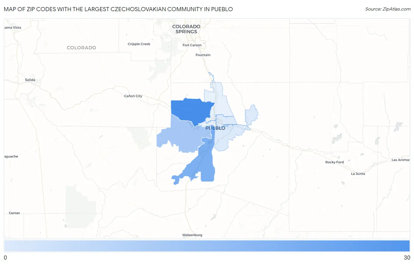 Zip Codes with the Largest Czechoslovakian Community in Pueblo Map