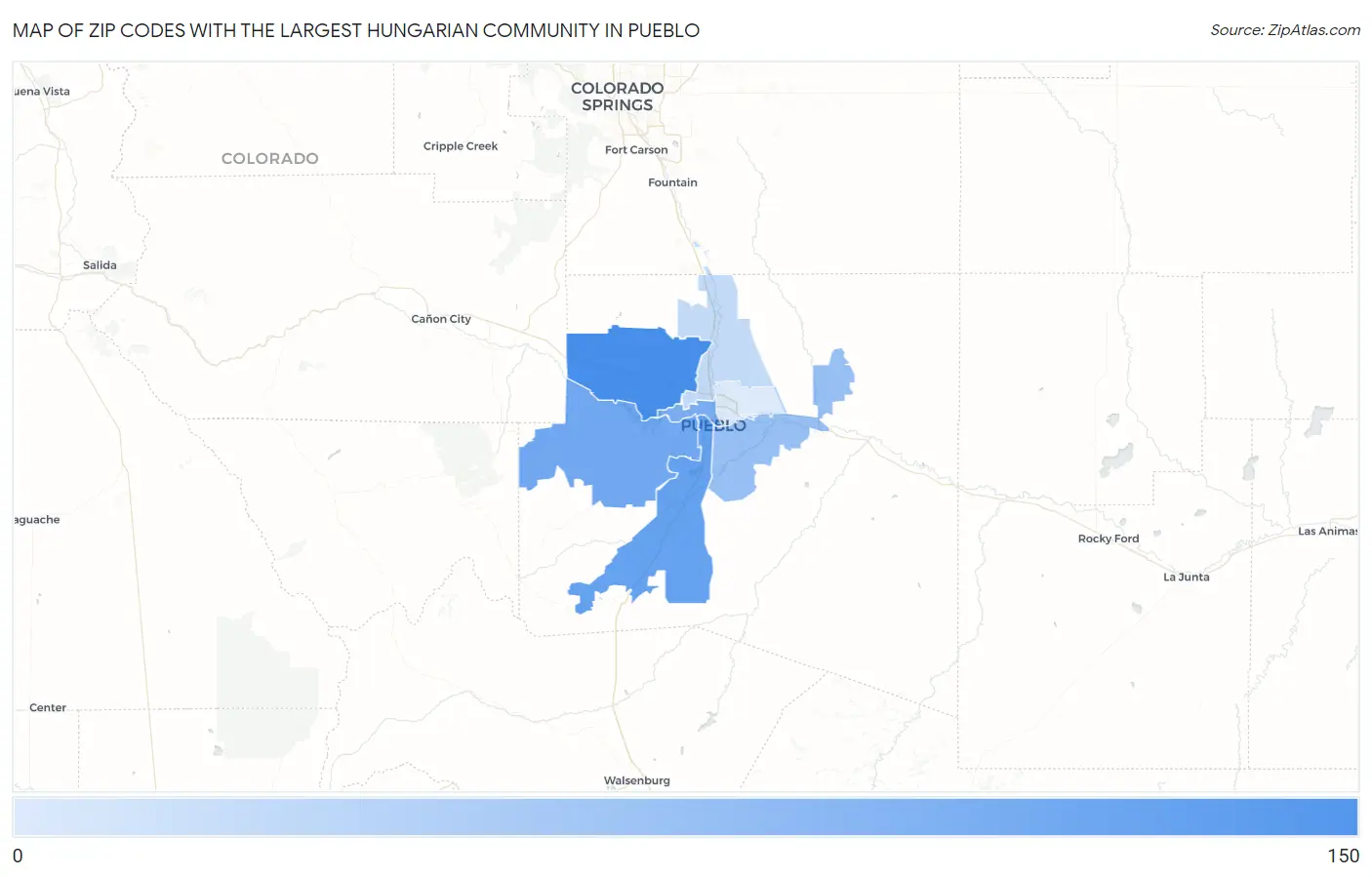 Zip Codes with the Largest Hungarian Community in Pueblo Map