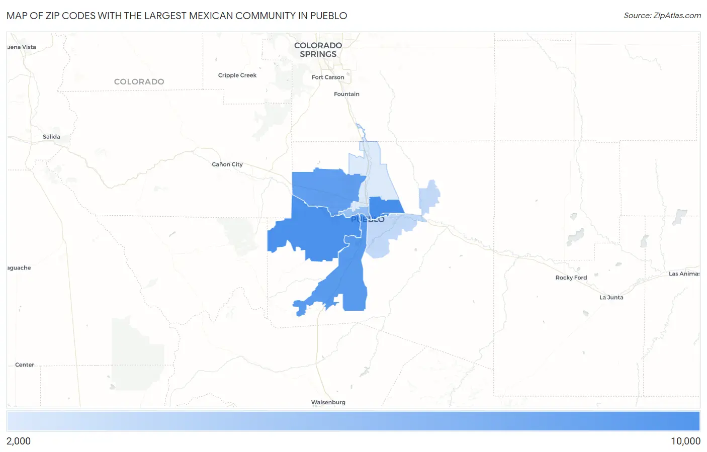 Zip Codes with the Largest Mexican Community in Pueblo Map