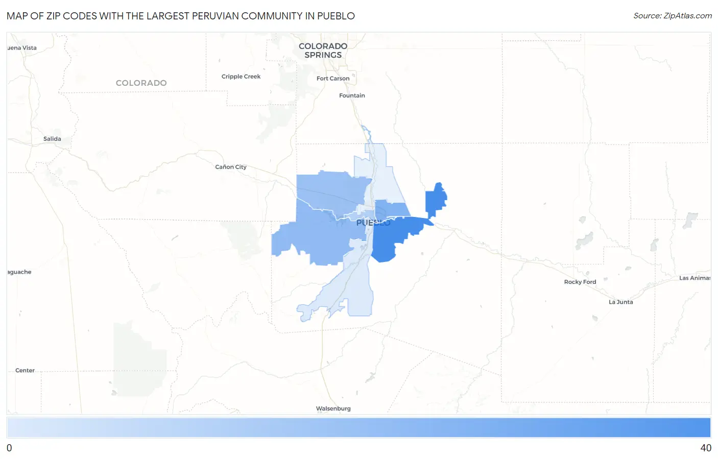 Zip Codes with the Largest Peruvian Community in Pueblo Map