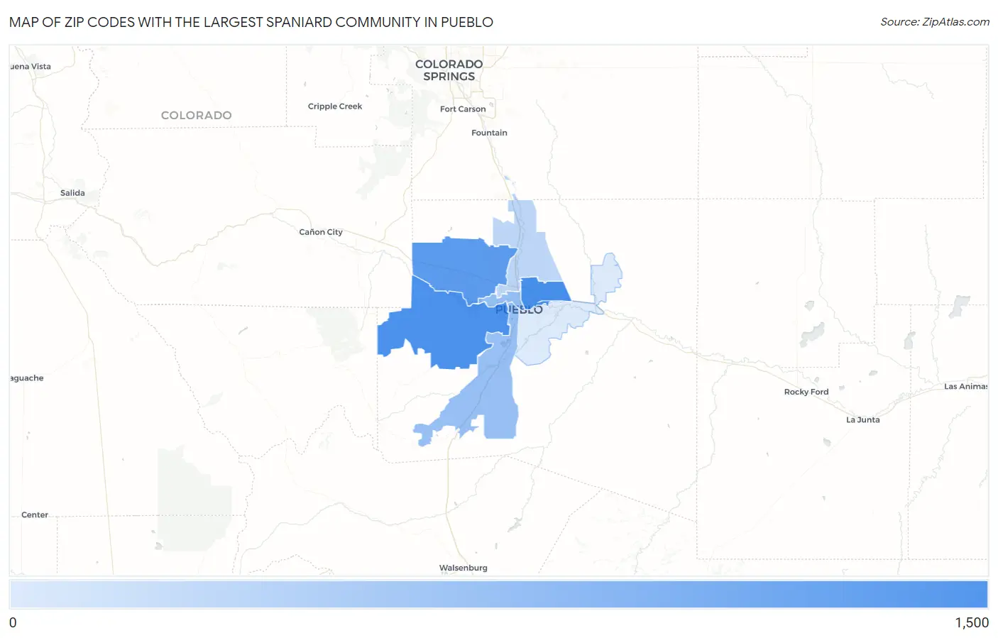 Zip Codes with the Largest Spaniard Community in Pueblo Map