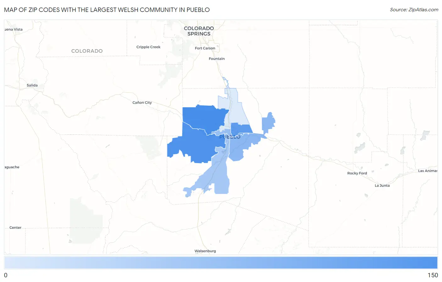 Zip Codes with the Largest Welsh Community in Pueblo Map