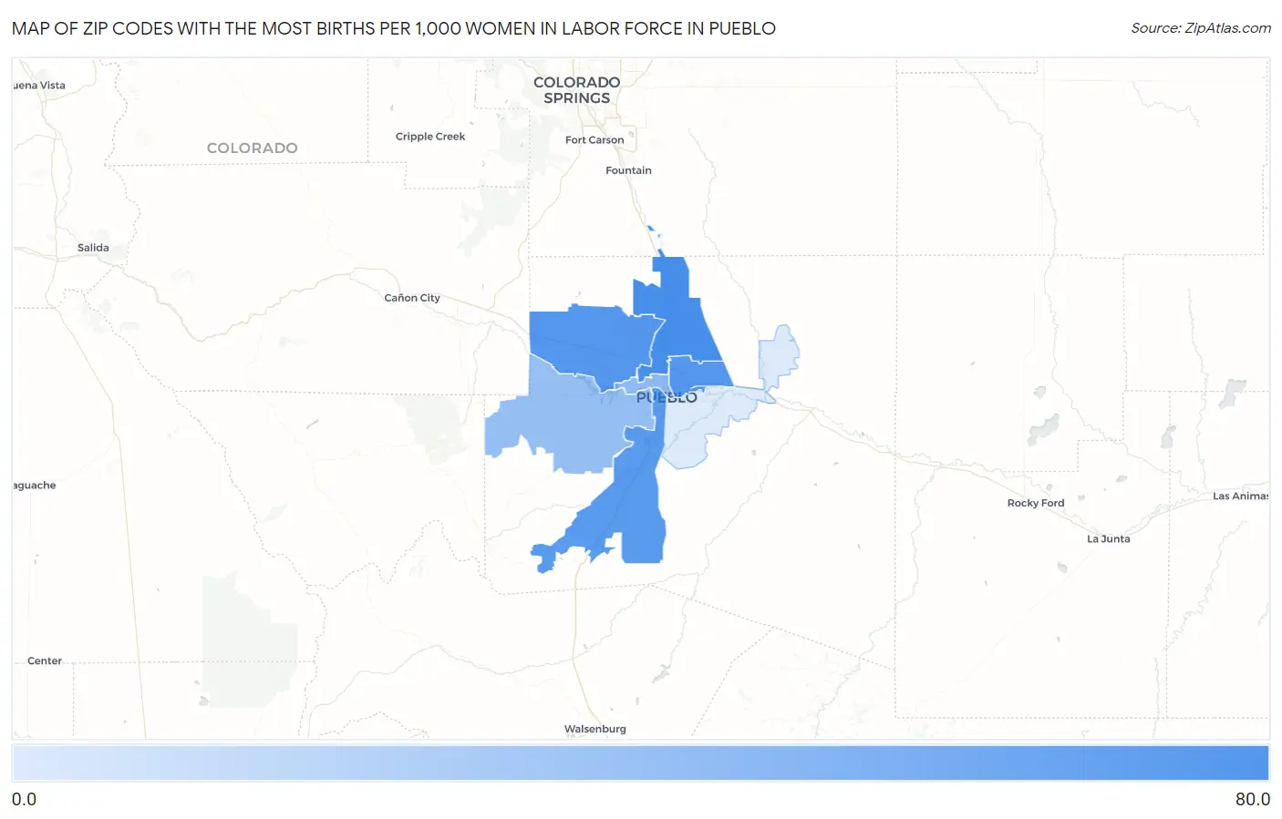 Zip Codes with the Most Births per 1,000 Women in Labor Force in Pueblo Map
