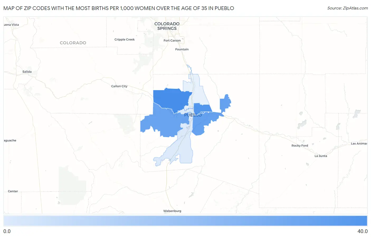 Zip Codes with the Most Births per 1,000 Women Over the Age of 35 in Pueblo Map