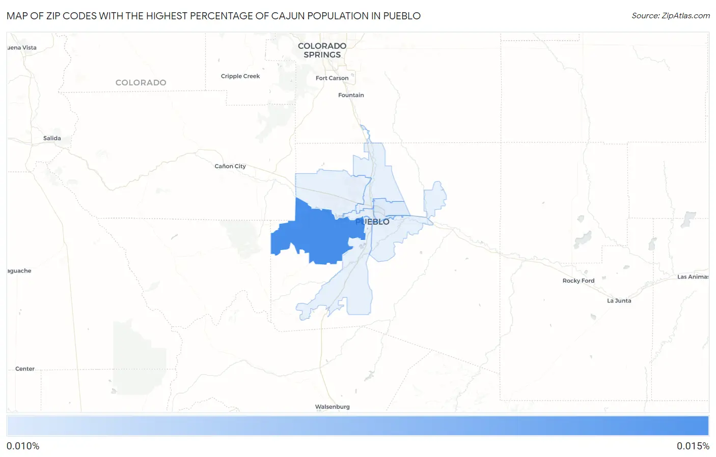 Zip Codes with the Highest Percentage of Cajun Population in Pueblo Map