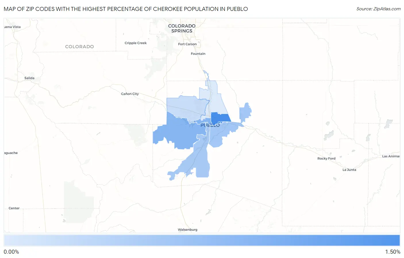 Zip Codes with the Highest Percentage of Cherokee Population in Pueblo Map