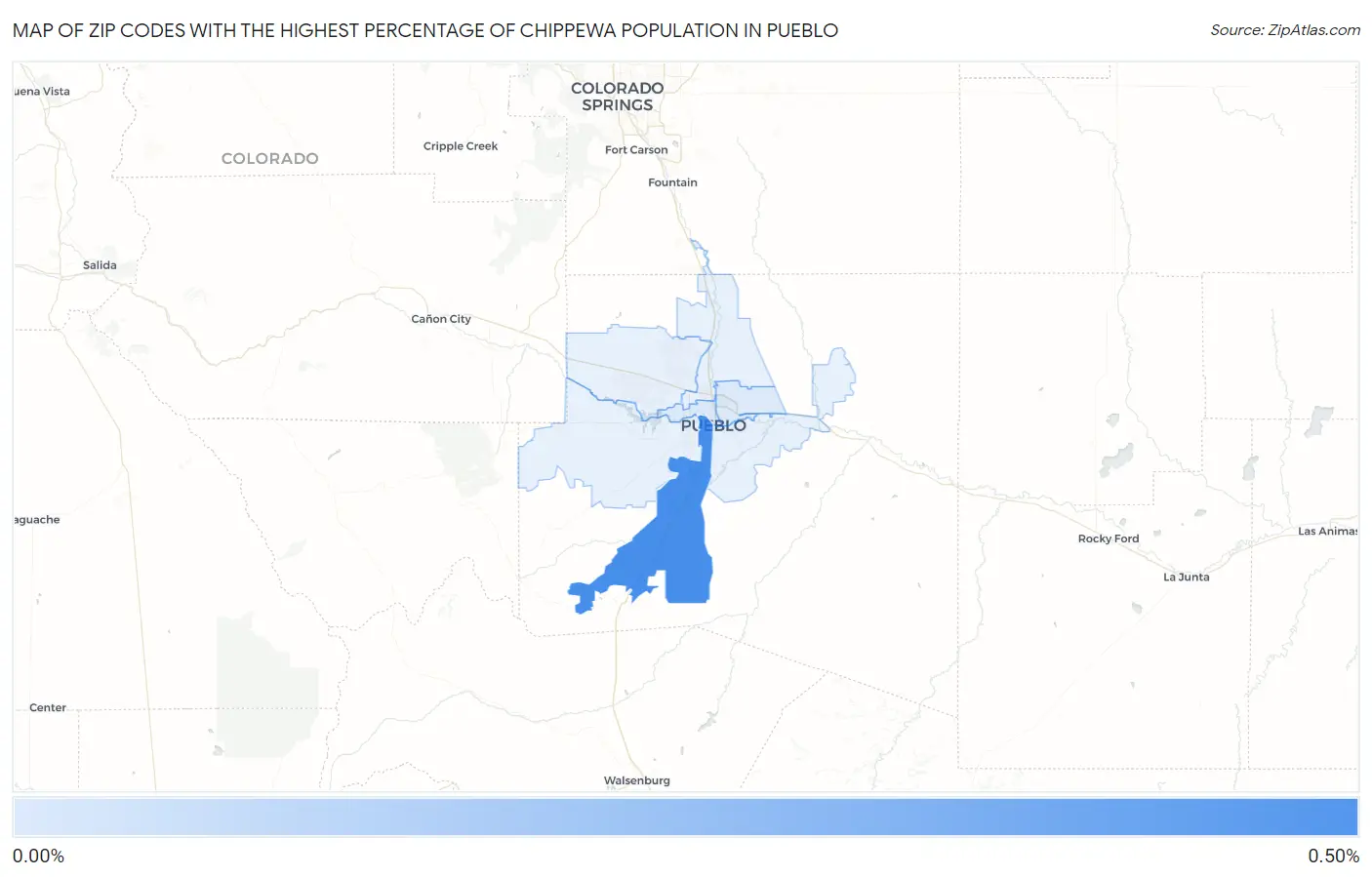 Zip Codes with the Highest Percentage of Chippewa Population in Pueblo Map