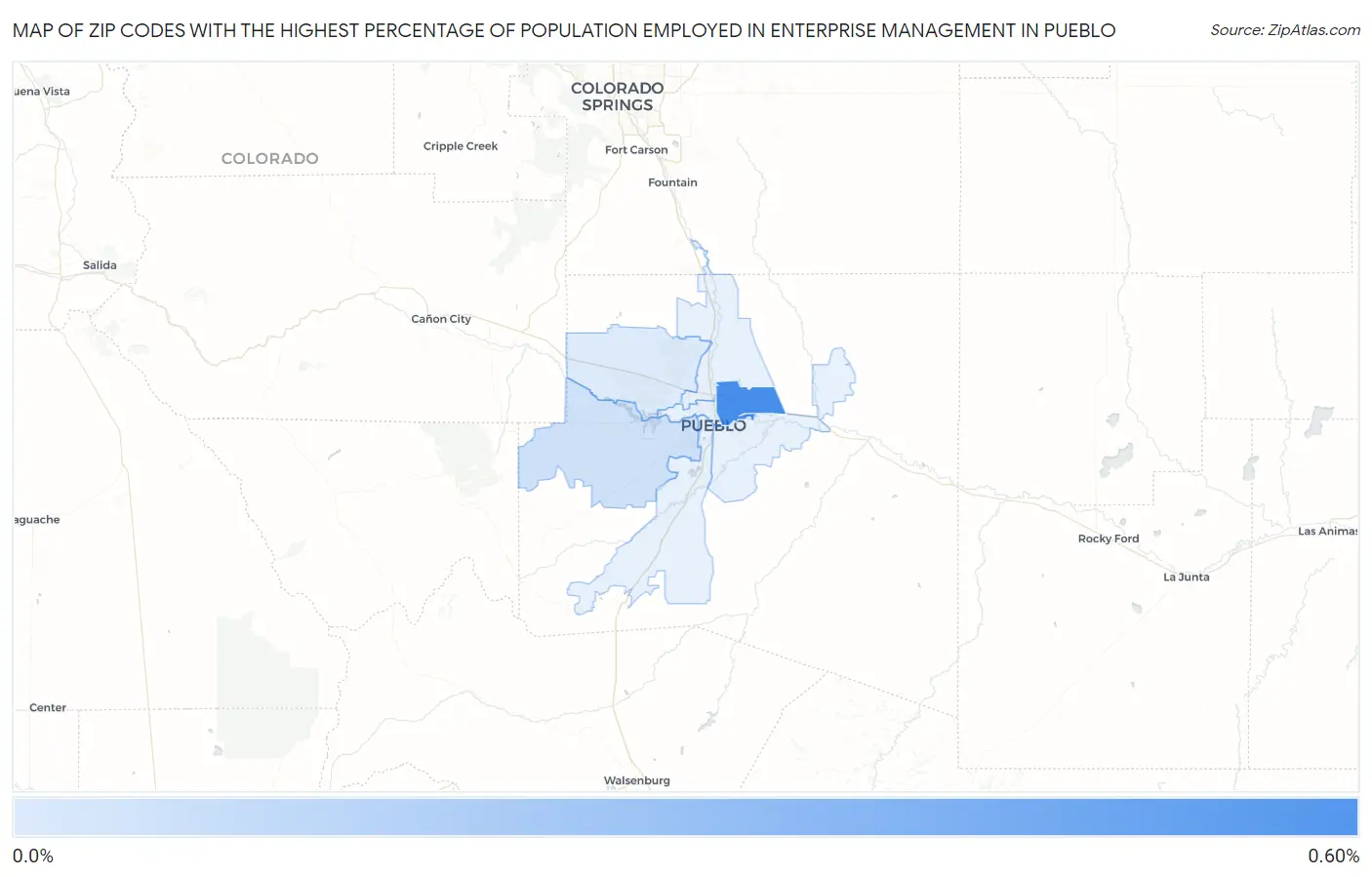 Zip Codes with the Highest Percentage of Population Employed in Enterprise Management in Pueblo Map